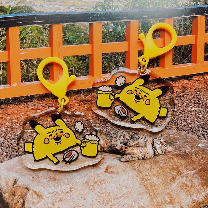 Old Pikachu Drink Epoxy Acrylic Keychain