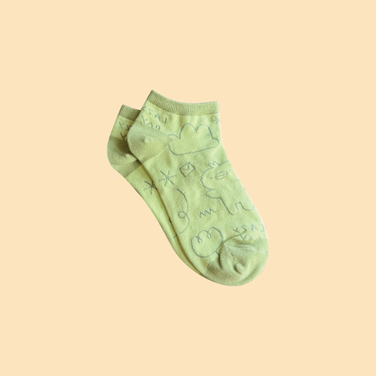 green doodle ankle socks