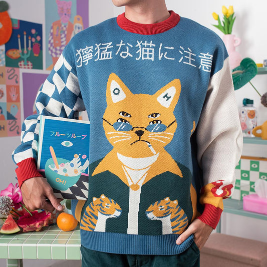 Burning Cat Knitted Sweater