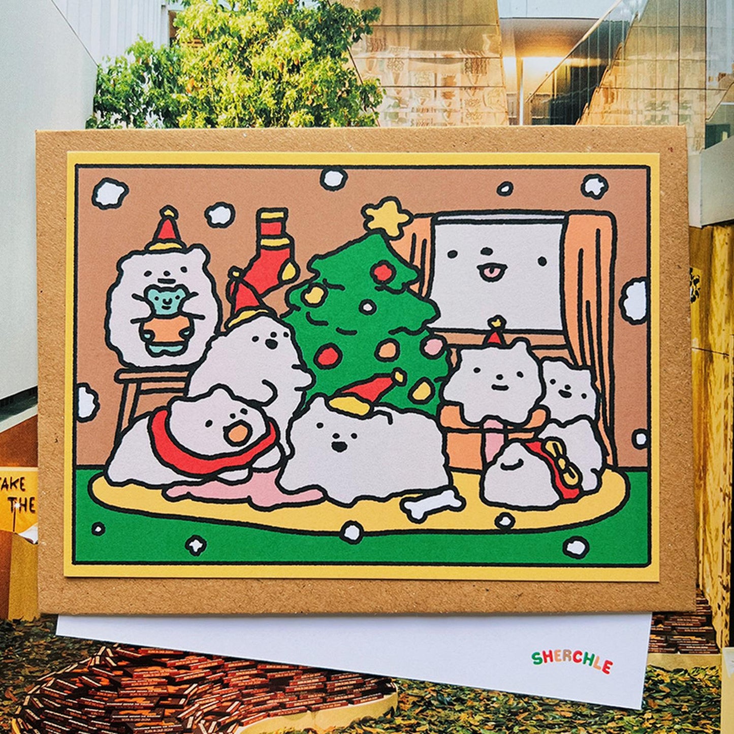 Christmas Cotton Dogs Greeting Card
