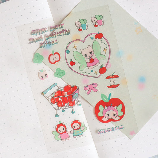 Apple Lover Ghost Butterfly Kitties Sticker Sheet
