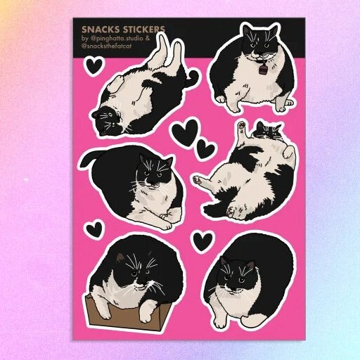Snacks Fat Tuxedo Cat Sticker Sheet
