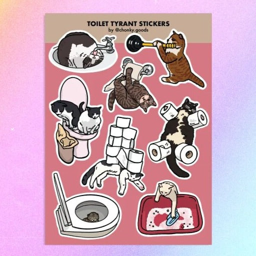 Toilet Tyrant Cat Meme Sticker Sheet