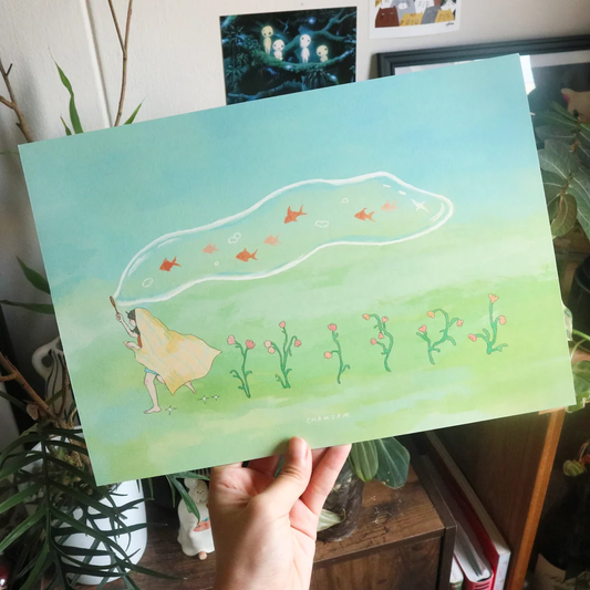 Chasing Fishes A4 Print