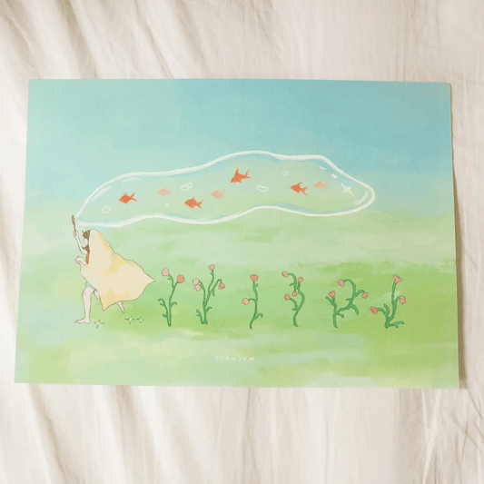 Chasing Fishes A4 Print