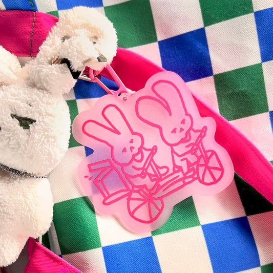 Double Bunny Matte Frosted Keychain