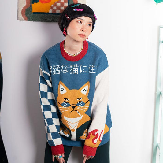 Burning Cat Knitted Sweater