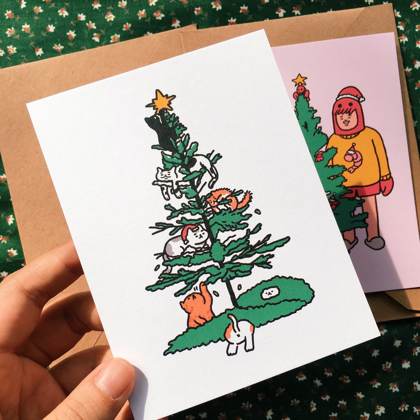 Christmas Tree Cats Greeting Card