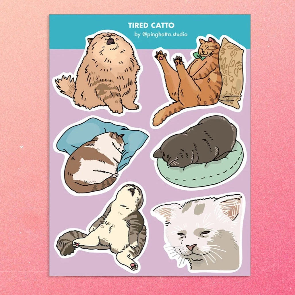 Tired Cat Sticker Sheet