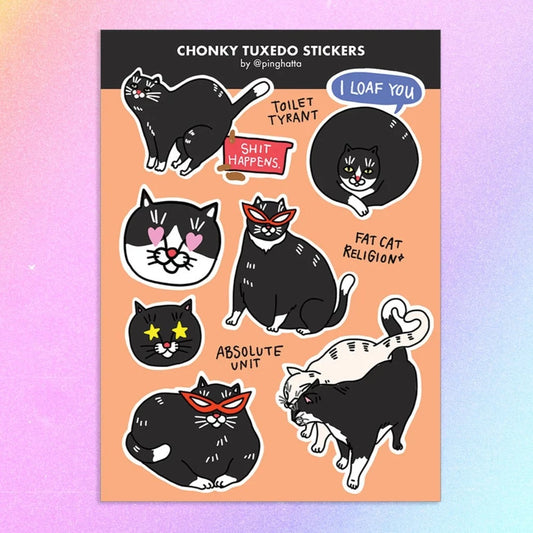 Fat Tuxedo Cat Sticker Sheet