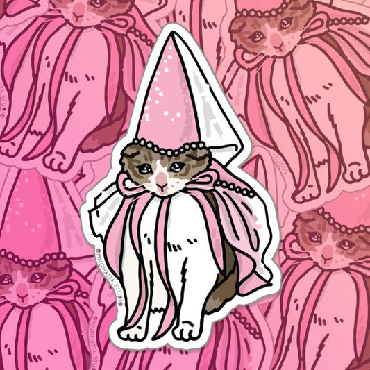 Pink Fairy Princess Sad Cat Sticker