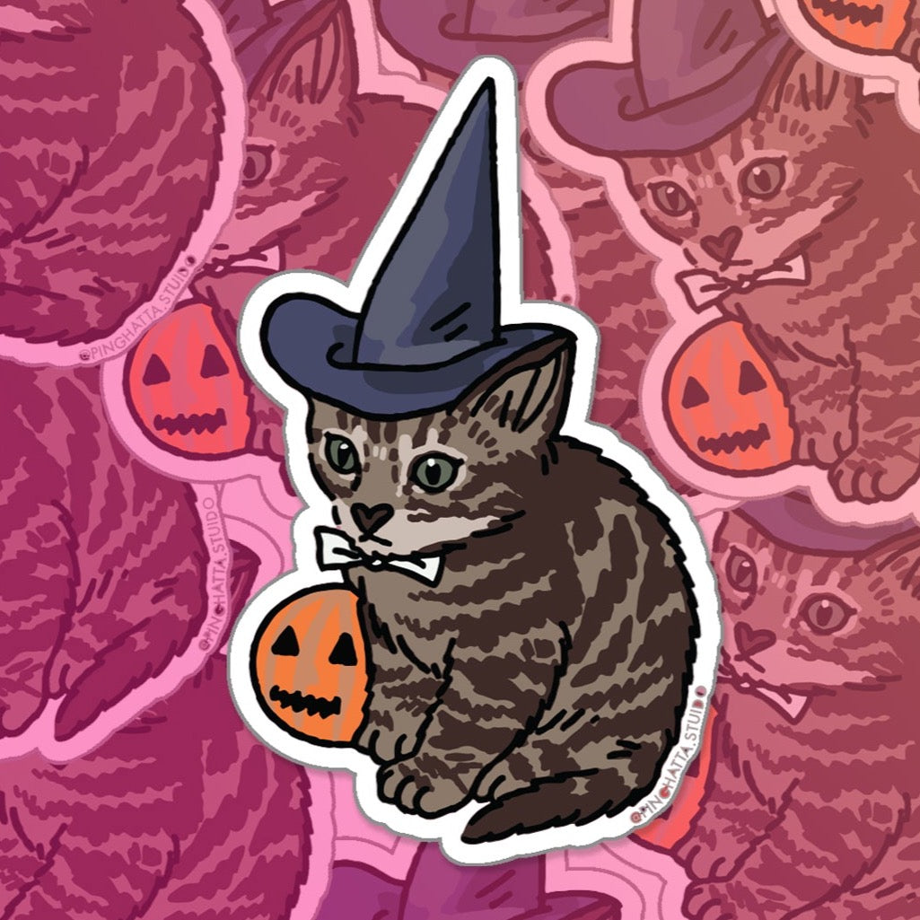 Halloween Witch Cat Pumpkin Meme Sticker